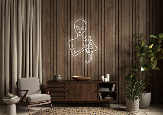 Alien and Cat - Neon Sign