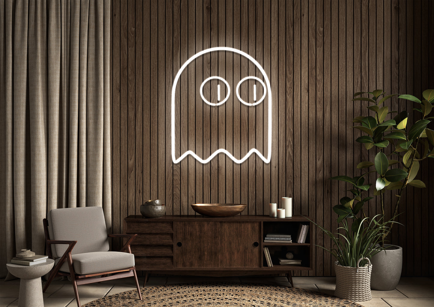 Pac Man Ghost (single line) - Neon Sign