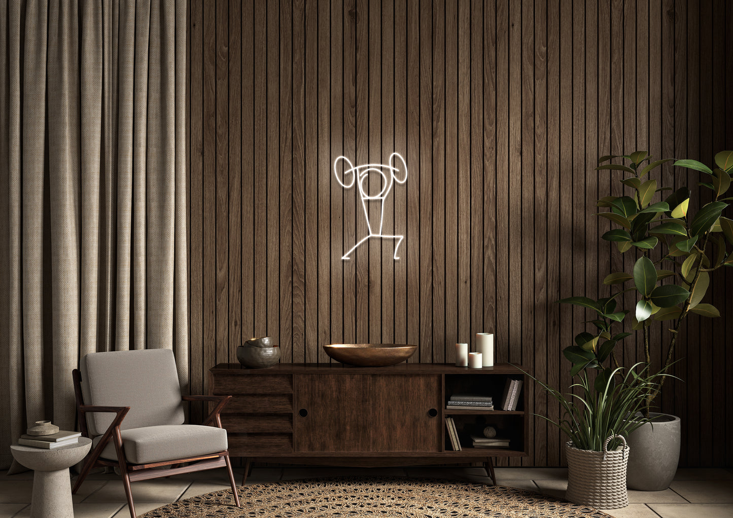 Stickman Weightlifting - Neon Sign